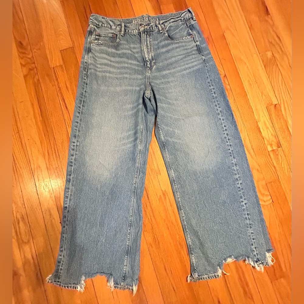 American Eagle Outfitters Super High Rise Baggy Wide Leg Blue Jeans 14